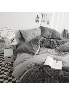 INFOSUN Duvet Cover Set King Size 4 Pcs, Include 1 Quilt Cover 220 x 240cm & 2 Pillow Cases 50 x 75cm & 1 Bedsheet 230 x 250cm, Super Soft Quality Cotton Bedding Set, NO Comforter - Haze Gray  - Image 2