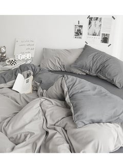 INFOSUN Duvet Cover Set King Size 4 Pcs, Include 1 Quilt Cover 220 x 240cm & 2 Pillow Cases 50 x 75cm & 1 Bedsheet 230 x 250cm, Super Soft Quality Cotton Bedding Set, NO Comforter - Haze Gray  - Image 4