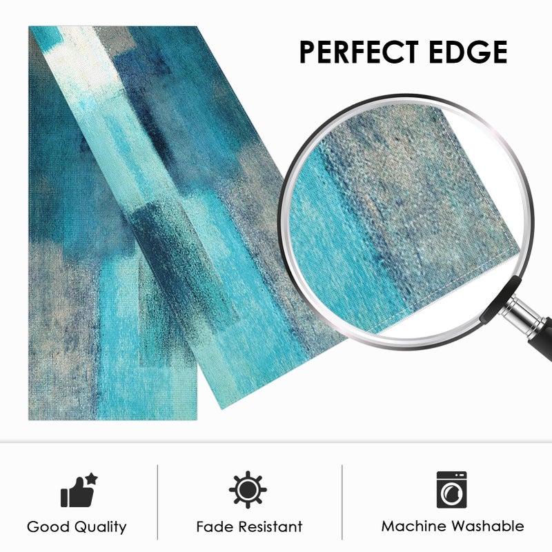 Emvency Farmhouse Table Runner, Modern Teal and Grey Abstract Art Painting for Kitchen Coffee Table Family Dinners Holiday Parties Wedding Events Decor(13x72 inch) - Image 2