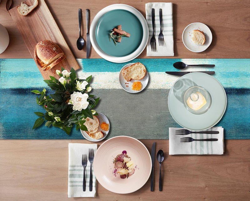 Emvency Farmhouse Table Runner, Modern Teal and Grey Abstract Art Painting for Kitchen Coffee Table Family Dinners Holiday Parties Wedding Events Decor(13x72 inch) - Image 5