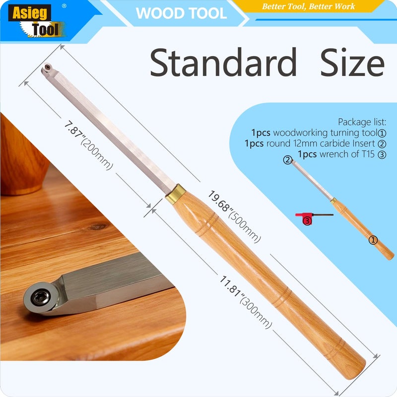 Asieg Tool Wood Lathe Turning tools 19.68 Inches Finisher Carbide Tipped Lathe Chisel Tool Bar With Ci3 12mm Round Carbide Insert Cutter for Wood Hobbyist or DIY or Carpenter - Image 2