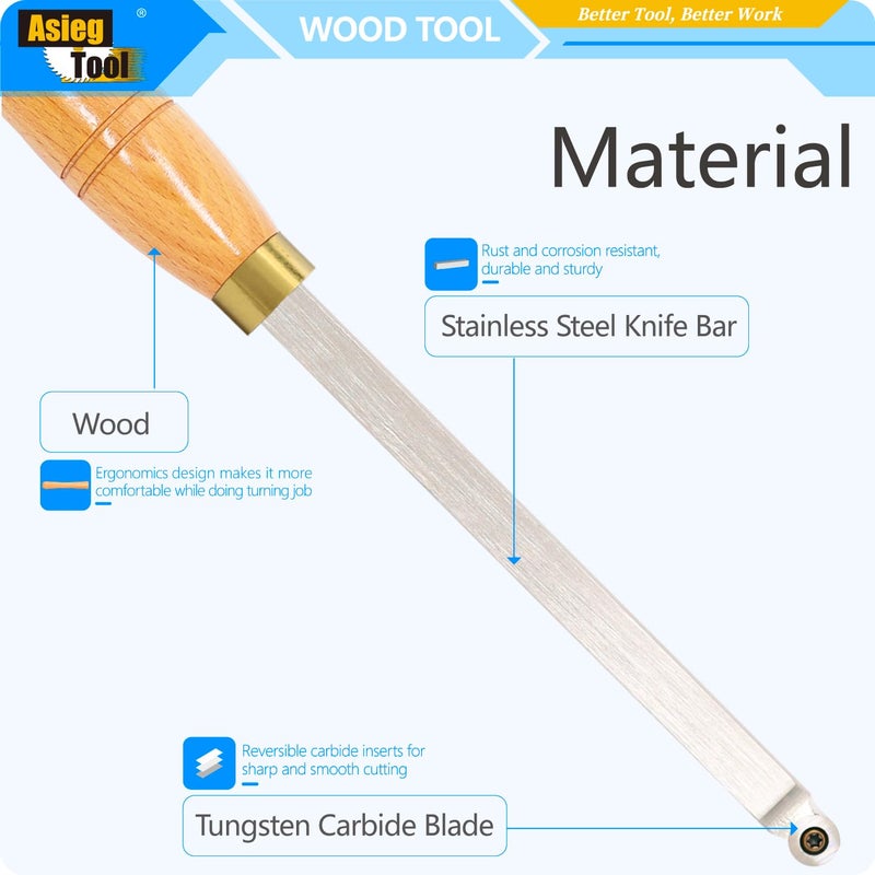 Asieg Tool Wood Lathe Turning tools 19.68 Inches Finisher Carbide Tipped Lathe Chisel Tool Bar With Ci3 12mm Round Carbide Insert Cutter for Wood Hobbyist or DIY or Carpenter - Image 3