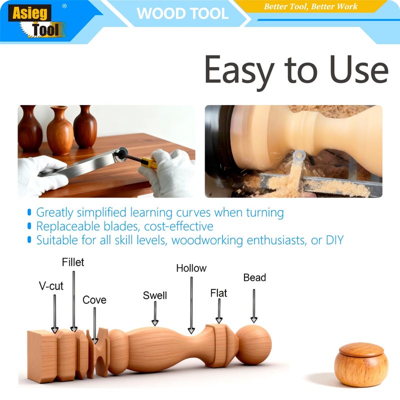 Asieg Tool Wood Lathe Turning tools 19.68 Inches Finisher Carbide Tipped Lathe Chisel Tool Bar With Ci3 12mm Round Carbide Insert Cutter for Wood Hobbyist or DIY or Carpenter - Image 5