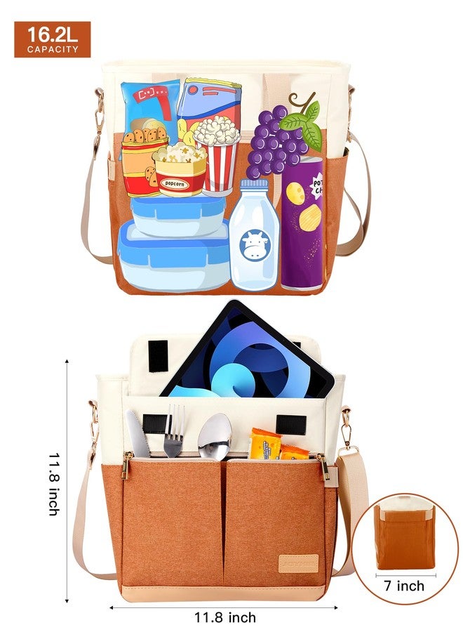 JOYHILL Lunch Bag for Women, Lunch Tote Leakproof Insulated Lunch Box with Shoulder Strap, Adult Reusable Lunch Cooler Tote Bags for Work Picnic Camping Beach (ORANGE) - Image 3