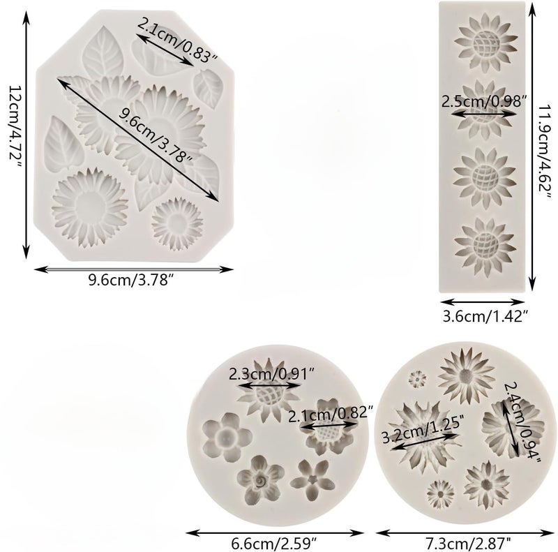 Husaini Mart HUSAINI MART Silicone Flower Molds for Cake Decoration Set of 4 FoodGrade Fondant Molds for Sunflowers Daisies and More Perfect for Cupcakes Chocolate Candy and DIY Crafts  - Image 2