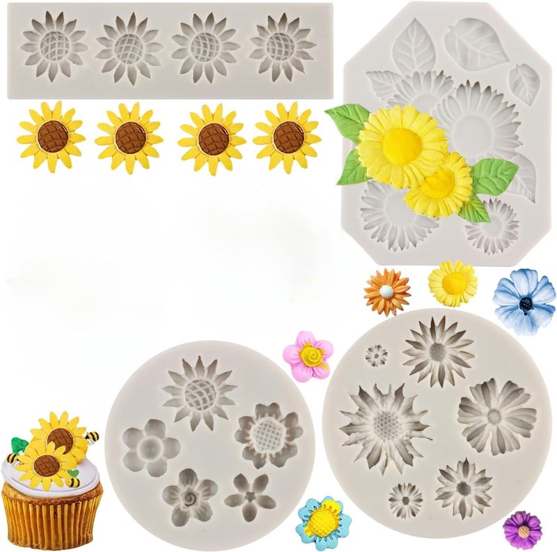 Husaini Mart HUSAINI MART Silicone Flower Molds for Cake Decoration Set of 4 FoodGrade Fondant Molds for Sunflowers Daisies and More Perfect for Cupcakes Chocolate Candy and DIY Crafts  - Image 1