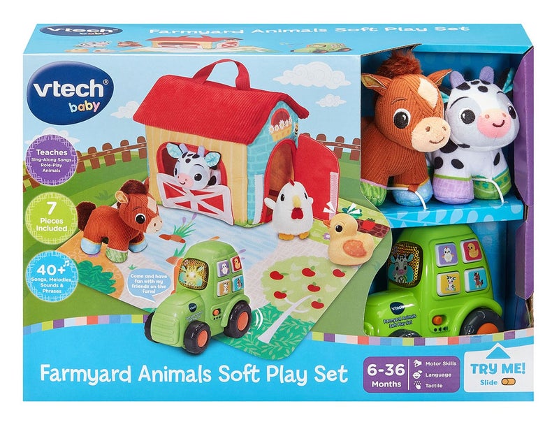 VTech Farmyard Animals Soft Play Set – Interactive Baby Toy with Plush Farm Animals, Tractor & Play Mat | Teaches Animal Sounds, Music & Imaginative Play | Portable Barn Storage - Image 3