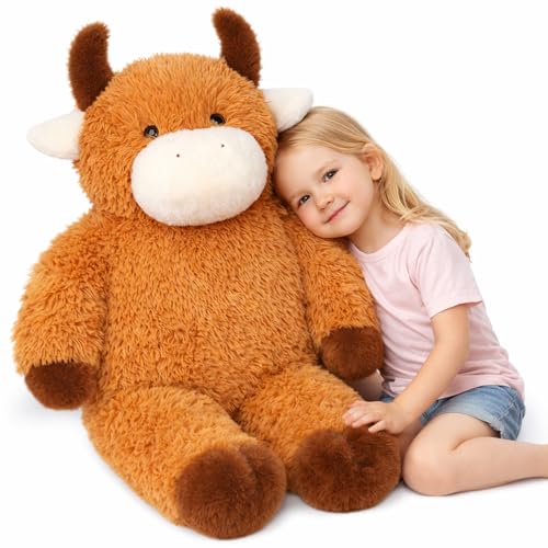 Cudhug 32 Big Highland Cow Stuffed Animal Giant Highland Cow Plush Toy Huge Size Fluffy Plushy Fat Plushie Gift for Kids - Image 1