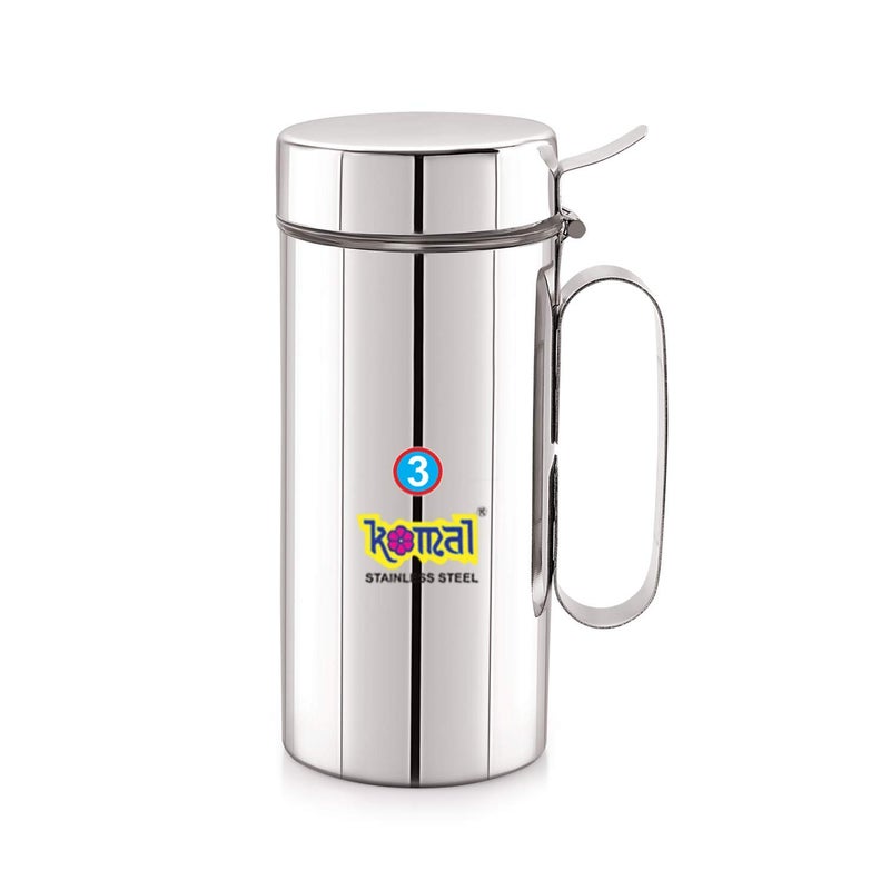 Komal White Cap Stainless Steel Oil Can Super Deluxe,1000 Ml (No.3),Silver. - Image 4