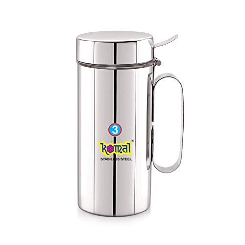 Komal White Cap Stainless Steel Oil Can Super Deluxe,1000 Ml (No.3),Silver. - Image 1