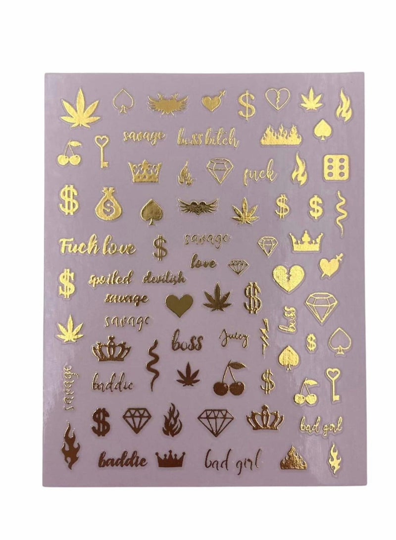 KASTWAVE Nail Art Stickers, 5 Sheets Luxury Nail Art Stickers Gold Love Design, 3D Self-Adhesive Thin Tips Nail Decorations Applique, for Women Girls DIY Nail Art Manicure Accessories Nail Wraps Decor - Image 2