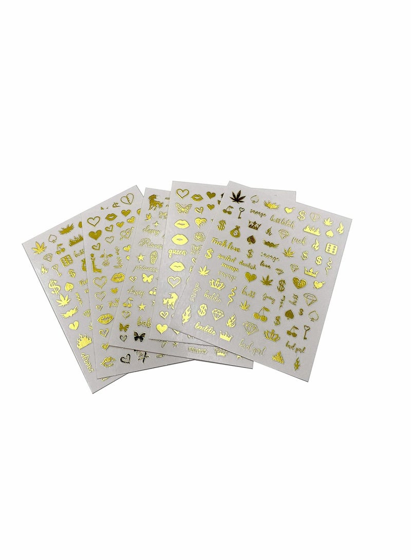 KASTWAVE Nail Art Stickers, 5 Sheets Luxury Nail Art Stickers Gold Love Design, 3D Self-Adhesive Thin Tips Nail Decorations Applique, for Women Girls DIY Nail Art Manicure Accessories Nail Wraps Decor - Image 1