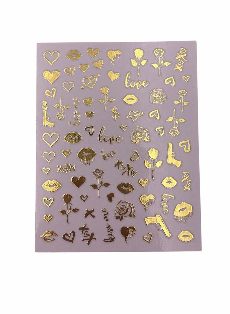 KASTWAVE Nail Art Stickers, 5 Sheets Luxury Nail Art Stickers Gold Love Design, 3D Self-Adhesive Thin Tips Nail Decorations Applique, for Women Girls DIY Nail Art Manicure Accessories Nail Wraps Decor - Image 3