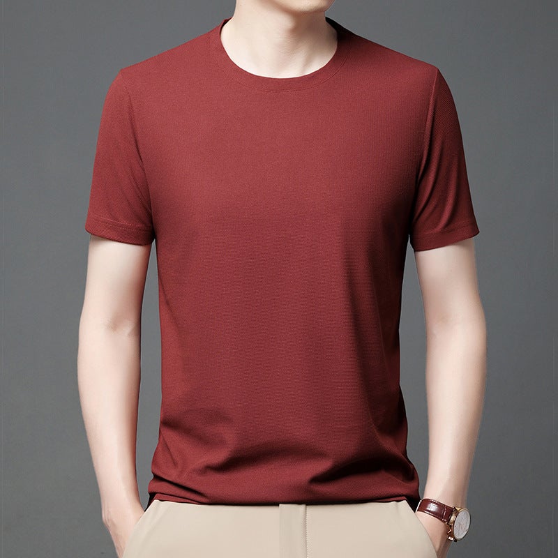 Waffle Short-Sleeved T-Shirt Men'S 2023 Casual Round Neck Thin Breathable Solid Color T-Shirt Base Shirt - Image 1