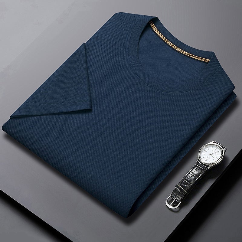Waffle Short-Sleeved T-Shirt Men'S 2023 Casual Round Neck Thin Breathable Solid Color T-Shirt Base Shirt - Image 3