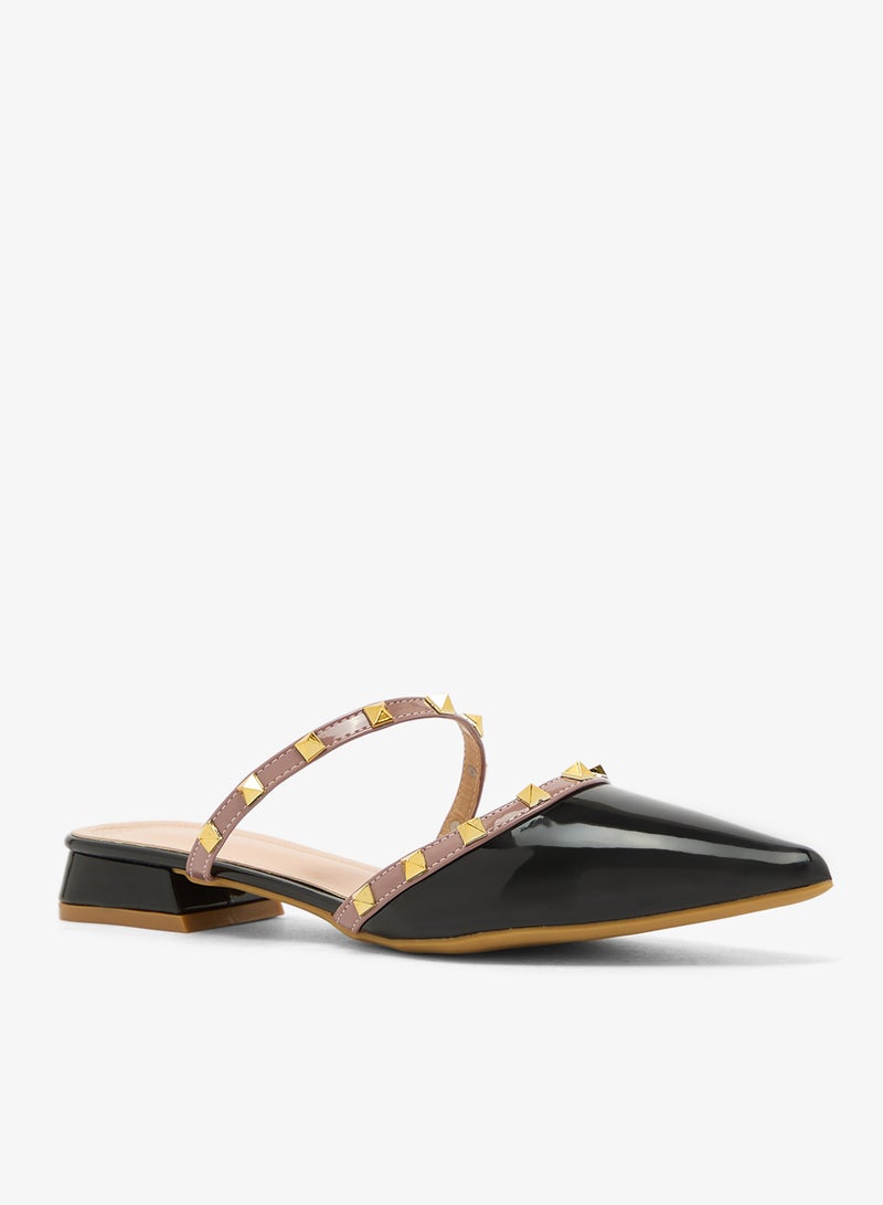 ELLA Spike Metal Rhinestone Detail PU Mules - Image 2
