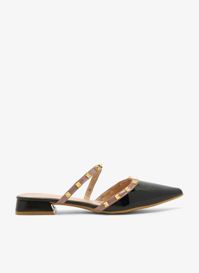 ELLA Spike Metal Rhinestone Detail PU Mules - Image 1
