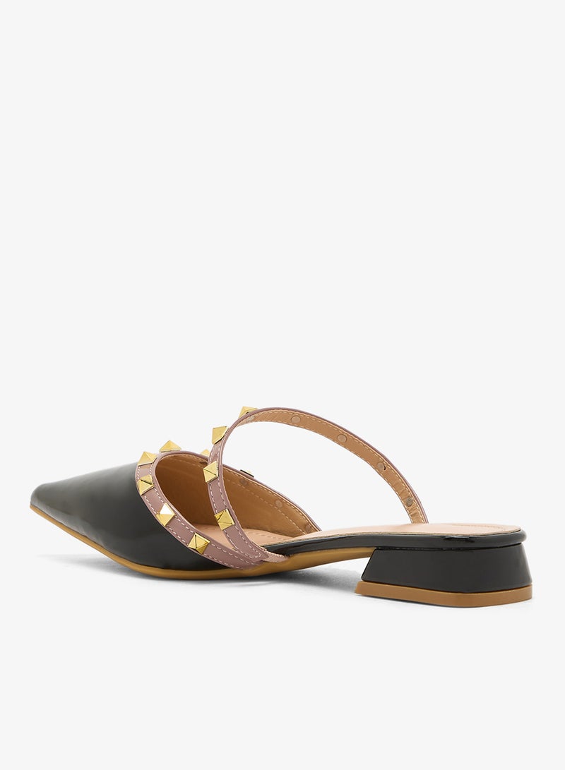 ELLA Spike Metal Rhinestone Detail PU Mules - Image 3