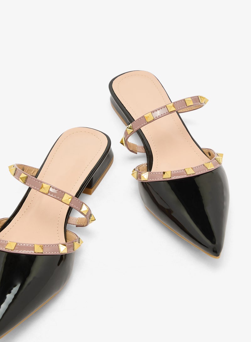 ELLA Spike Metal Rhinestone Detail PU Mules - Image 4