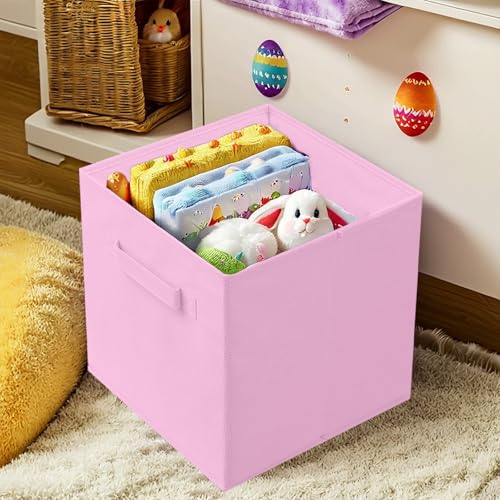PowerKing Collapsible Storage Cubes with Handles, Fabric Foldable Bins for Closet Shelves, Durable Organization Storage Bins, 10.5'' x 11'' x 10.5'', 6 Pack, Pink - Image 2