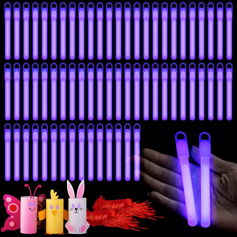 Lewtemi 100 Pack 4 or 6 Bright Glow Sticks Bulk Glow in the Dark Party Supplies Birthday and Holidays 4 InchPurple - Image 3