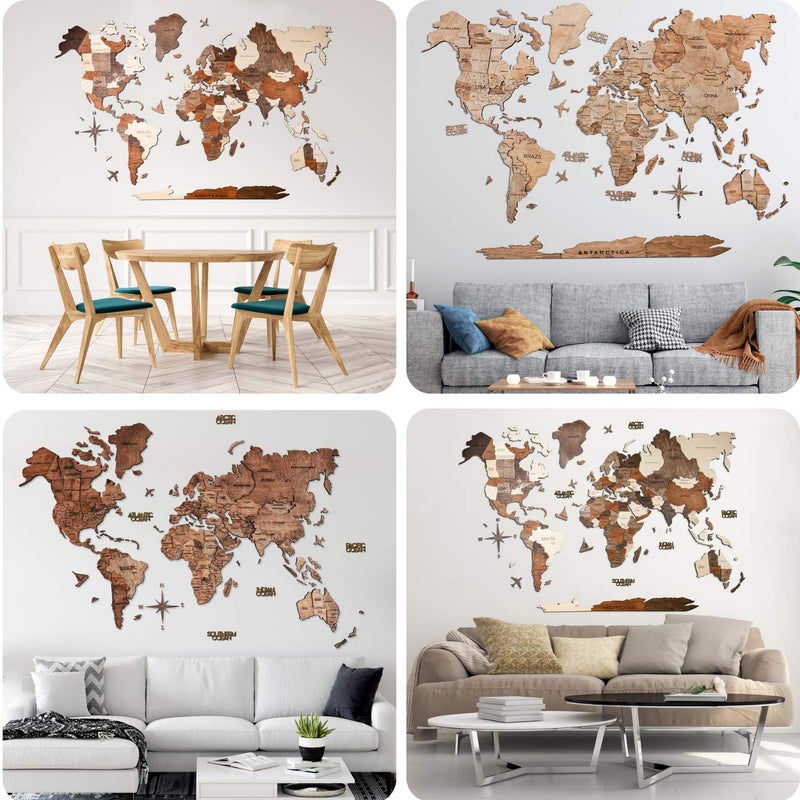 ENJOY THE WOOD 3D Wood World Map Wall Art Large Wood Wall D?cor Housewarming Gift Idea Wood Wall Art World Travel Map For Home & Kitchen or Office (M  Multicolored) - Image 5