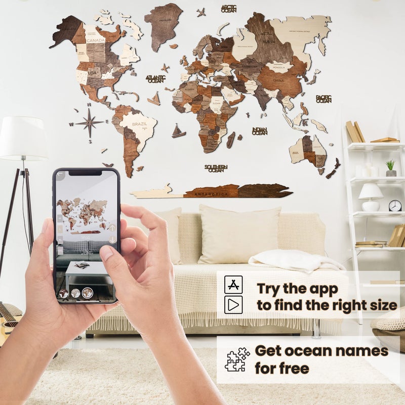 ENJOY THE WOOD 3D Wood World Map Wall Art Large Wood Wall D?cor Housewarming Gift Idea Wood Wall Art World Travel Map For Home & Kitchen or Office (M  Multicolored) - Image 2