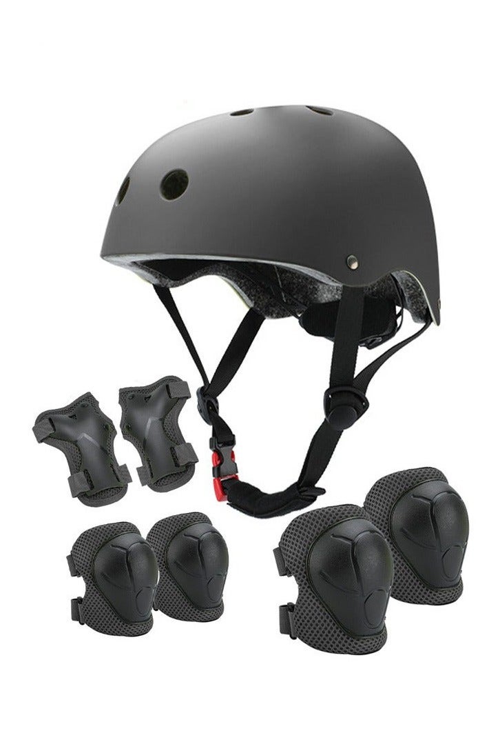 DURKU Black Multi-Sport Protective Gear Set: Adjustable Helmet, Knee, Elbow Pads, Wrist Guards - Ideal for Scooter, Skateboarding, Biking, Roller Skating - 7 Pieces. - Image 1