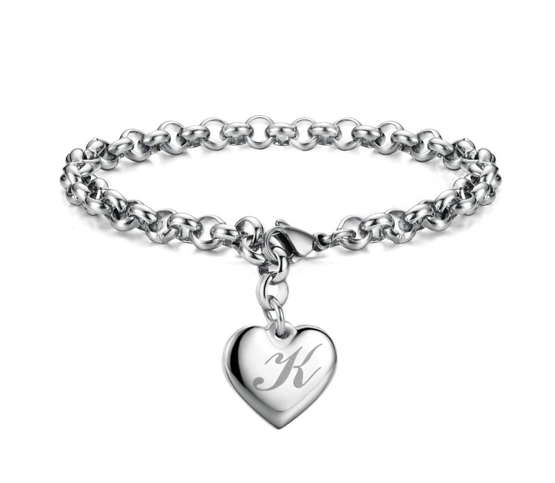 Monily Initial Charm Bracelets for Women Stainless Steel Charm Bracelets for Women Letters K Alphabet Heart Bracelet Jewelry Gifts for Women - Image 1