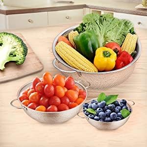 CLOUDTAB HeavyDuty Stainless Steel Colander with Handle MicroPerforated Strainer Sieve for Draining Rice Pasta Noodles Vegetables Fruits Multipurpose Kitchen Strainer Mixing Bowl Steel - Image 5