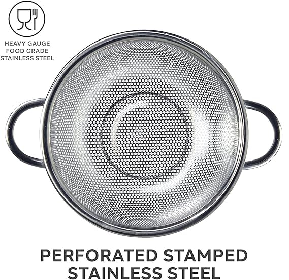 CLOUDTAB HeavyDuty Stainless Steel Colander with Handle MicroPerforated Strainer Sieve for Draining Rice Pasta Noodles Vegetables Fruits Multipurpose Kitchen Strainer Mixing Bowl Steel - Image 4
