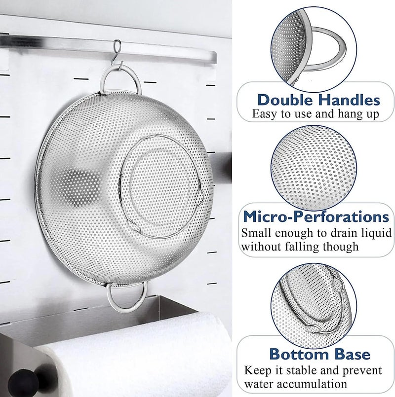 CLOUDTAB HeavyDuty Stainless Steel Colander with Handle MicroPerforated Strainer Sieve for Draining Rice Pasta Noodles Vegetables Fruits Multipurpose Kitchen Strainer Mixing Bowl Steel - Image 3