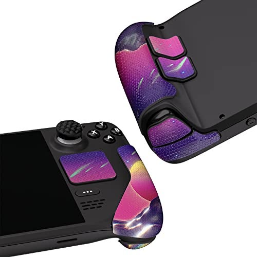 PlayVital Professional Textured Soft Rubber Pads Handle Grips for Steam Deck LCD & OLED, Trackpads Skin Grip Enhancement Back Button Protective Stickers Set with Thumb Grip Caps - The Cyber Moon - Image 3