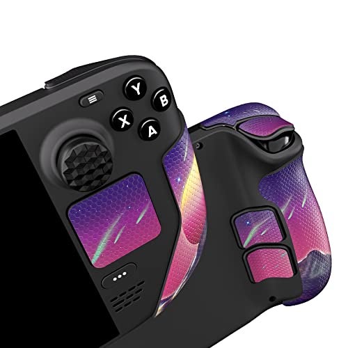 PlayVital Professional Textured Soft Rubber Pads Handle Grips for Steam Deck LCD & OLED, Trackpads Skin Grip Enhancement Back Button Protective Stickers Set with Thumb Grip Caps - The Cyber Moon - Image 1