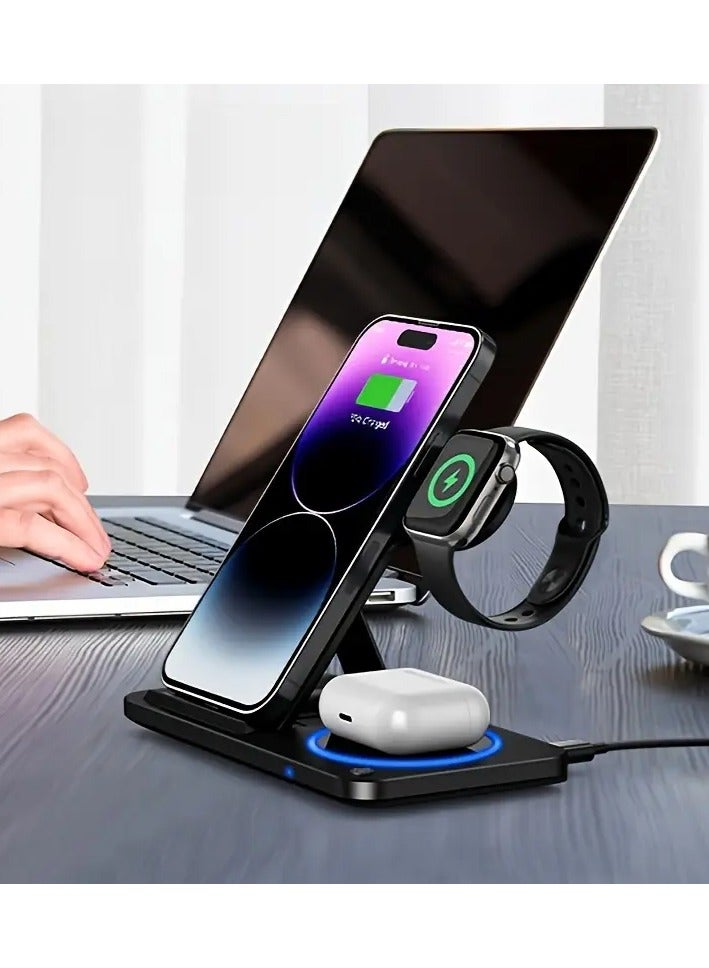 3-in-1 Foldable Wireless Charger – Fast Charging Station Stand & Dock for Phone, Smartwatch & Earbuds, Universal Wireless Charging Support, Portable Design - Image 3