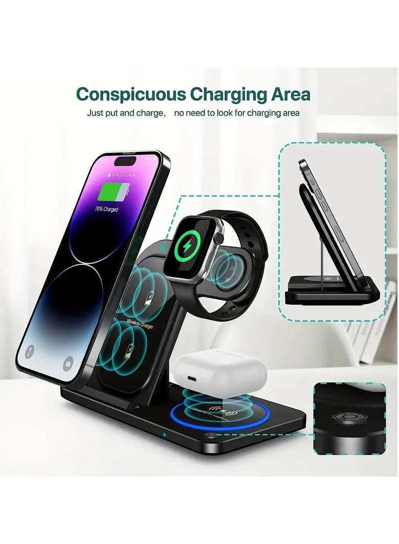 3-in-1 Foldable Wireless Charger – Fast Charging Station Stand & Dock for Phone, Smartwatch & Earbuds, Universal Wireless Charging Support, Portable Design - Image 5