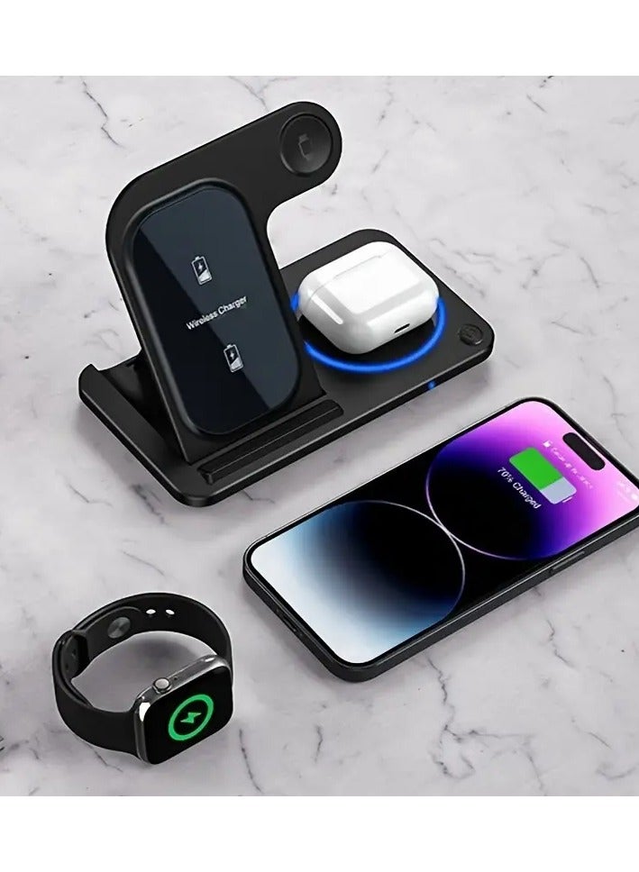 3-in-1 Foldable Wireless Charger – Fast Charging Station Stand & Dock for Phone, Smartwatch & Earbuds, Universal Wireless Charging Support, Portable Design - Image 2