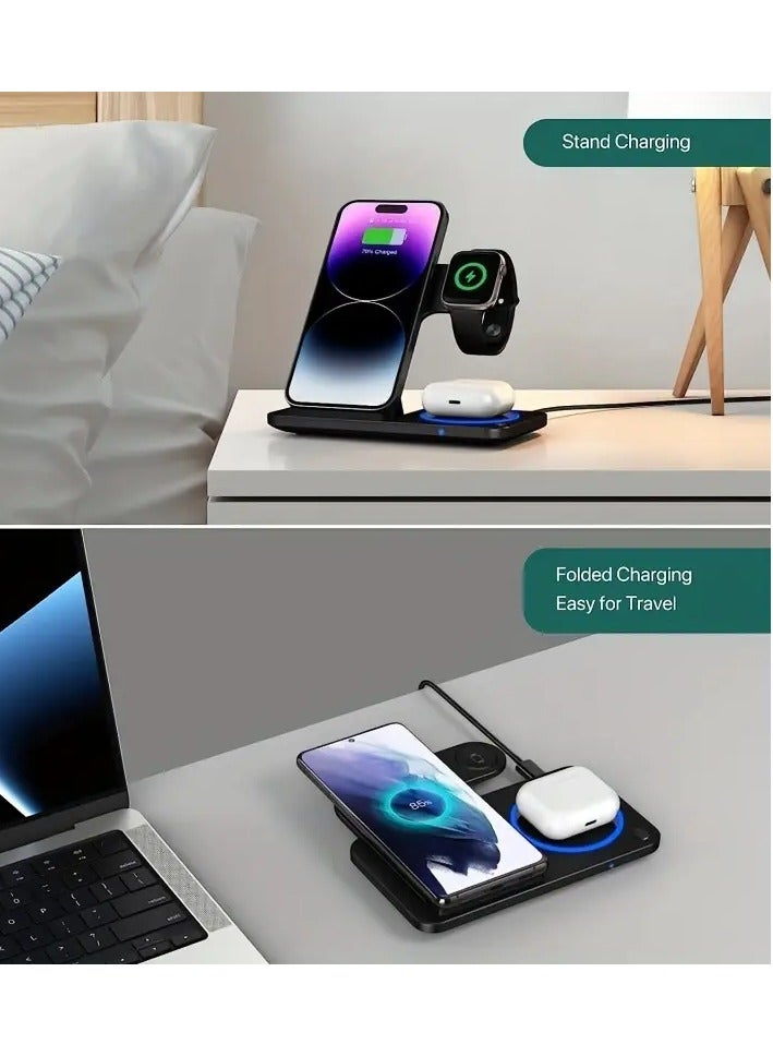 3-in-1 Foldable Wireless Charger – Fast Charging Station Stand & Dock for Phone, Smartwatch & Earbuds, Universal Wireless Charging Support, Portable Design - Image 4