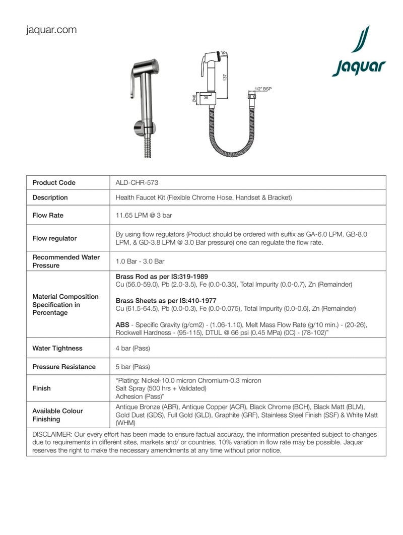 Jaquar Polyvinyl Chloride Chrome Hand Shower (Health Faucet) With 8Mm Dia 1.2 Meter Long Flexible Tube And Wall Hook, Silver - Image 2
