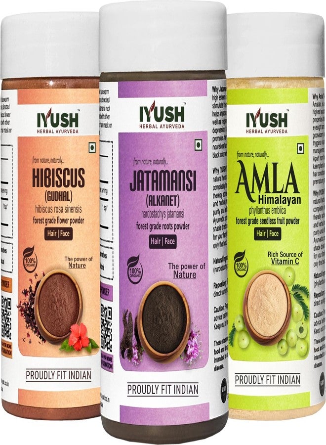 IYUSH Herbal Ayurveda Jatamansi Amla Hibiscus Powder for Hair Growth - 750gm | Amla Powder, Hibiscus Powder, and Jatamansi Powder | Hair Volume Powder | Skin Care & Hair Care | (250gm each) - Image 1