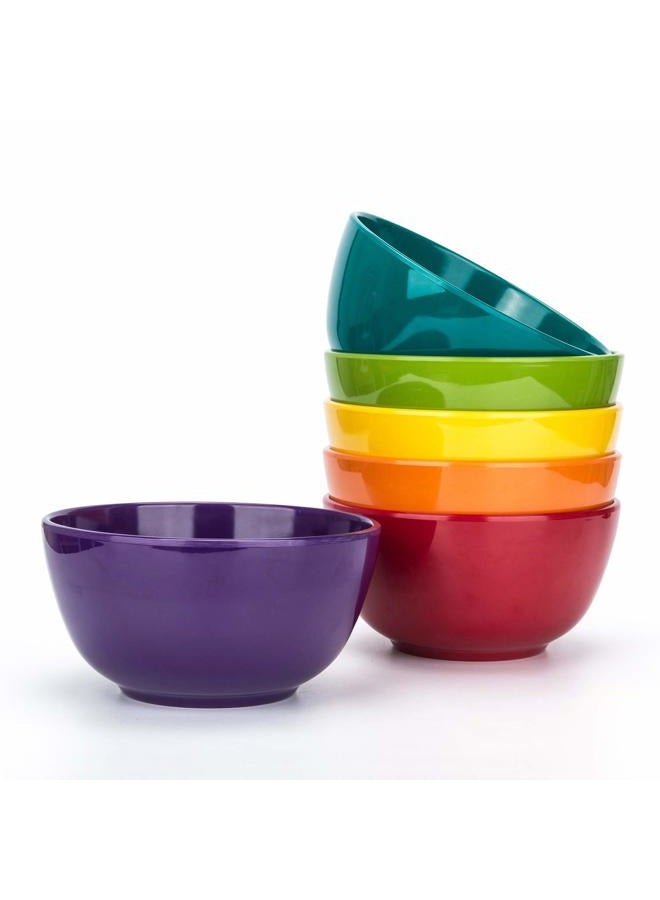 KX-WARE Melamine Bowls set - 28oz 6inch 100% Melamine Cereal/Soup/Salad Bowls, Set of 6 in 6 Assorted Colors | Shatter-Proof and Chip-Resistant Dishwasher Safe, BPA Free - Image 1