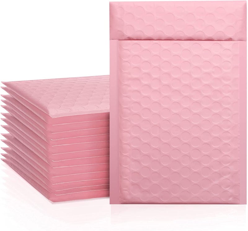 Metronic 4x8 Inch Bubble Mailer 50 Pack, Waterproof Self Seal Adhesive Shipping Bags, Cushioning Padded Envelopes for Shipping, Mailing, Packaging, Light Pink Bulk #000, Bubble Mailers Usable Size 4x7 - Image 1
