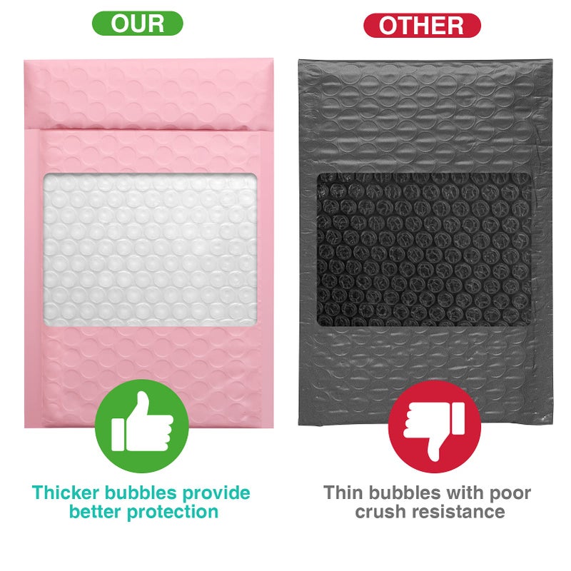 Metronic 4x8 Inch Bubble Mailer 50 Pack, Waterproof Self Seal Adhesive Shipping Bags, Cushioning Padded Envelopes for Shipping, Mailing, Packaging, Light Pink Bulk #000, Bubble Mailers Usable Size 4x7 - Image 4