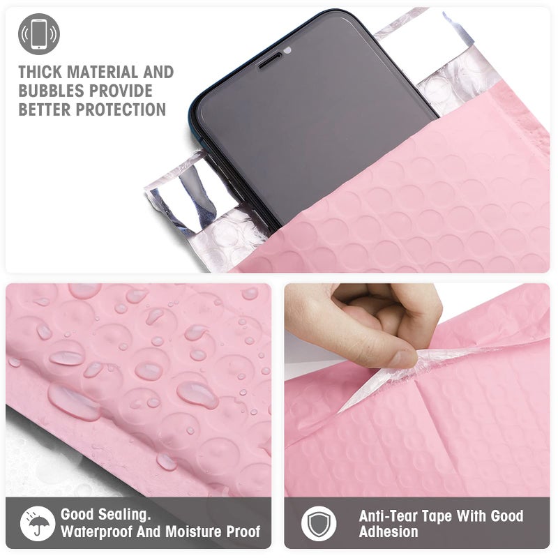 Metronic 4x8 Inch Bubble Mailer 50 Pack, Waterproof Self Seal Adhesive Shipping Bags, Cushioning Padded Envelopes for Shipping, Mailing, Packaging, Light Pink Bulk #000, Bubble Mailers Usable Size 4x7 - Image 3