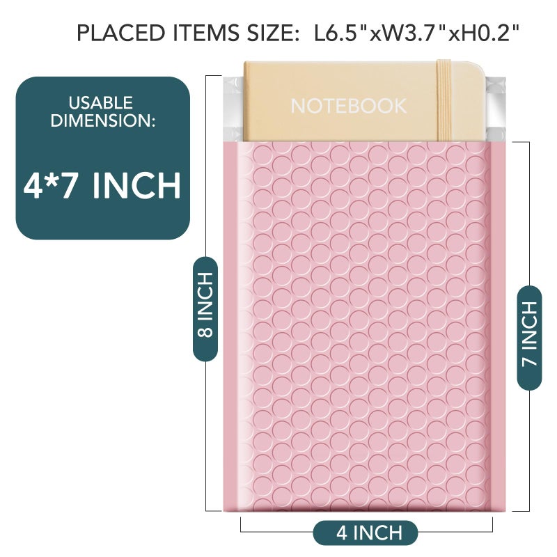 Metronic 4x8 Inch Bubble Mailer 50 Pack, Waterproof Self Seal Adhesive Shipping Bags, Cushioning Padded Envelopes for Shipping, Mailing, Packaging, Light Pink Bulk #000, Bubble Mailers Usable Size 4x7 - Image 2