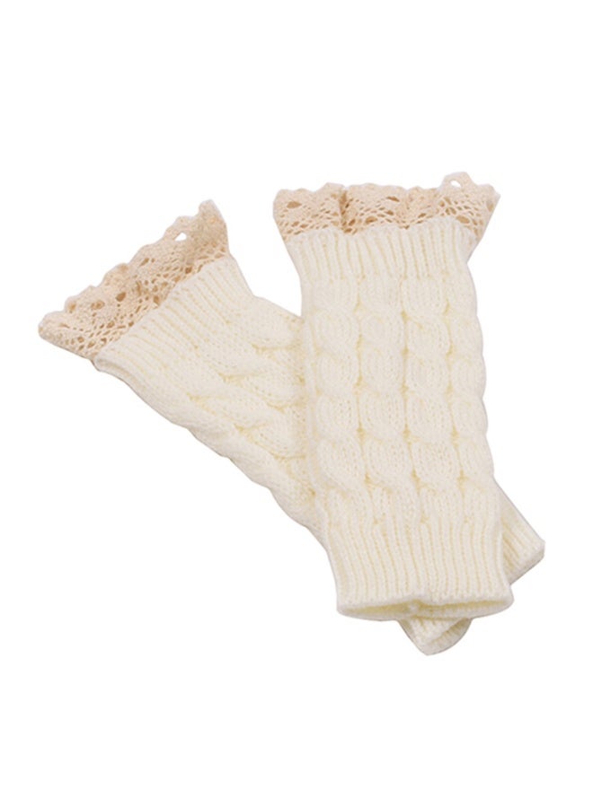 Women Knit Arm Warmer Winter Fingerless Thumb Hole Mitten Soft Gloves with Lace - Image 2