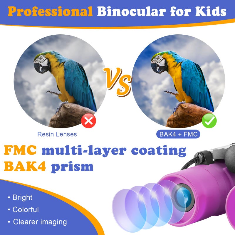 OBUBY Real Binoculars for Kids Gifts for 3-12 Years Boys Girls 8x21 High-Resolution Optics Mini Compact Binocular Toys Shockproof Folding Small Telescope for Bird Watching,Travel, Camping, Purple - Image 4