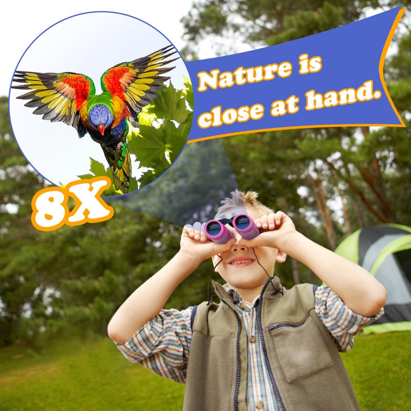OBUBY Real Binoculars for Kids Gifts for 3-12 Years Boys Girls 8x21 High-Resolution Optics Mini Compact Binocular Toys Shockproof Folding Small Telescope for Bird Watching,Travel, Camping, Purple - Image 2