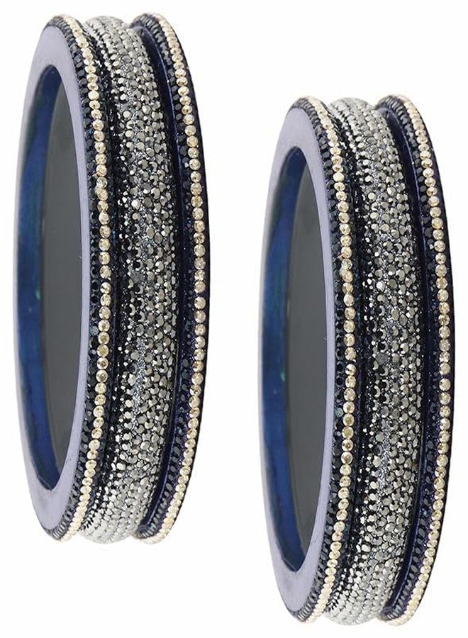 BANGLESKART أساور كادا مصنوعة يدويًا من اللاك للنساء والفتيات، مرصعة بالزركون والألماس والخرز، أنيقة للمناسبات الاحتفالية وغير الرسمية، وحفلات الزفاف، والحفلات، والمناسبات الأخرى - طقم من 6 أساور كادا باللونين الرمادي والأزرق - Image 5