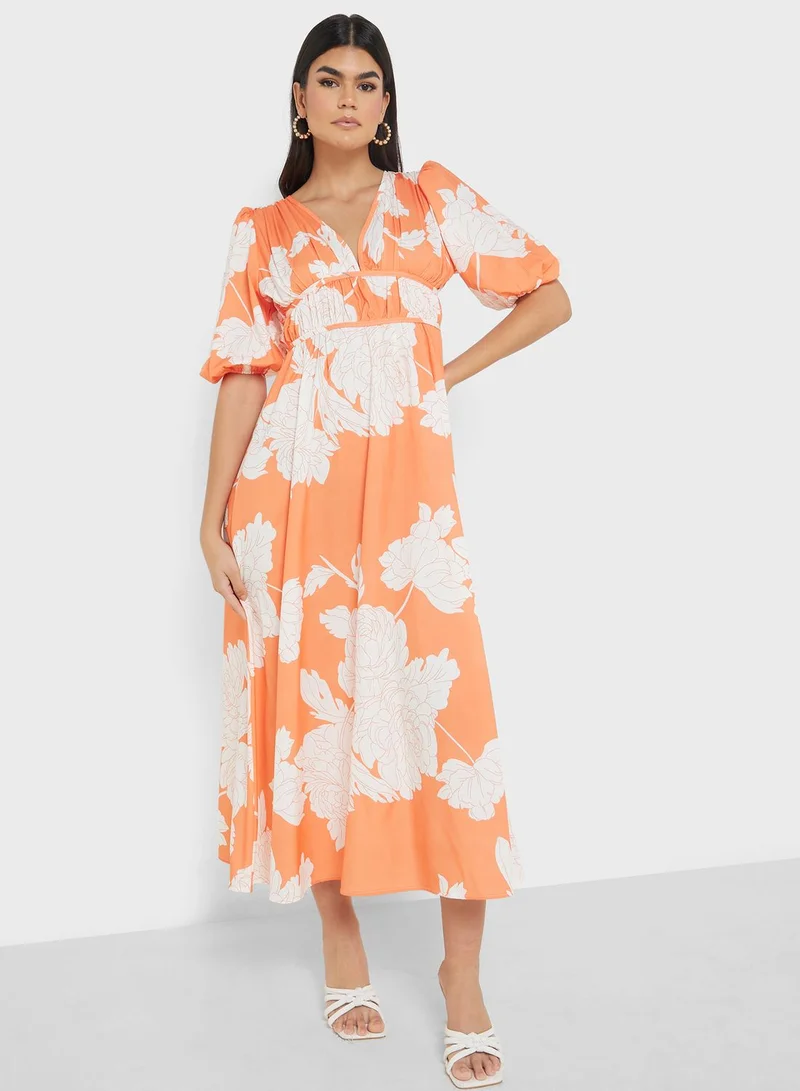 ELLA Floral Print Midi Dress